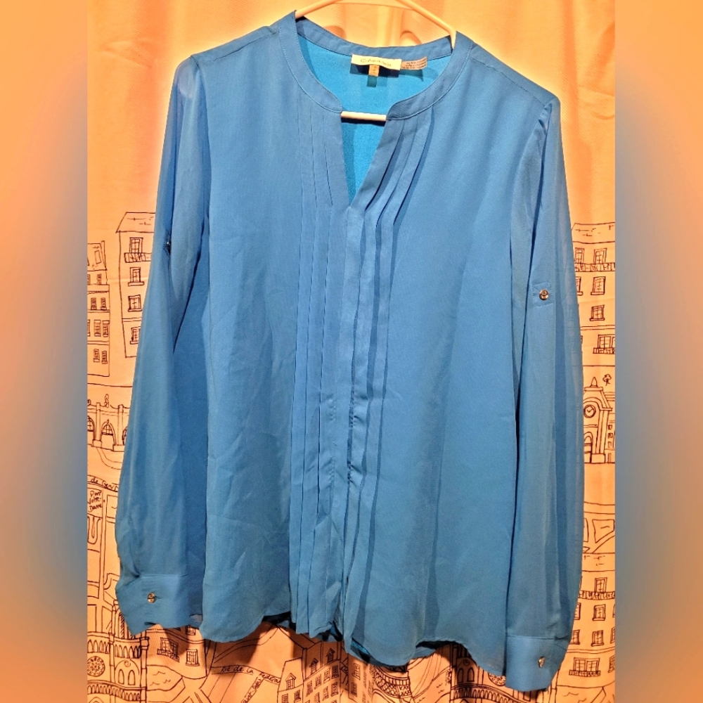 EUC Sheer Blue Calvin Klein Blouse Size Medium
